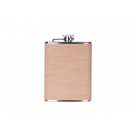 8oz/240ml Stainless Steel Flask with PU Cover (Wood Grain W/ Silver)（10/pcs）